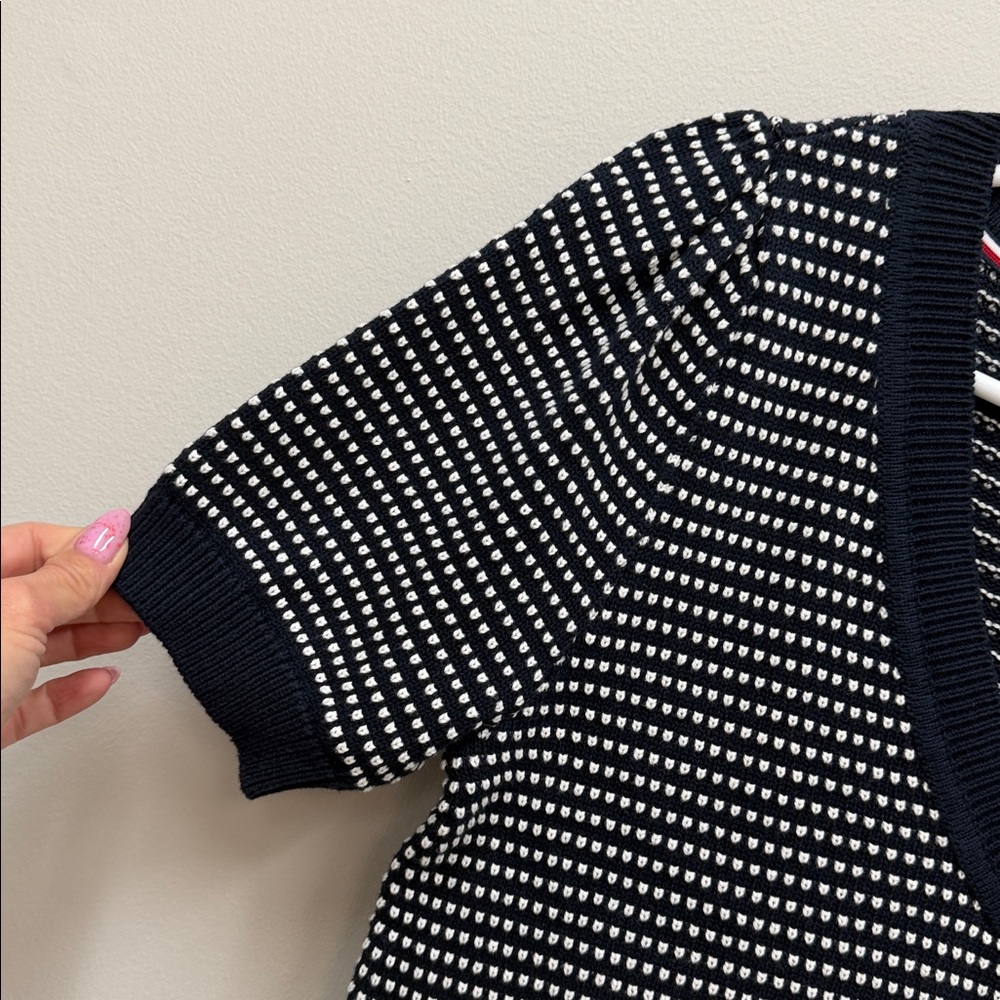 Tommy Hilfiger Blue and White Striped Short Sleeve V Neck Sweater Sz Small! - Picture 4 of 7